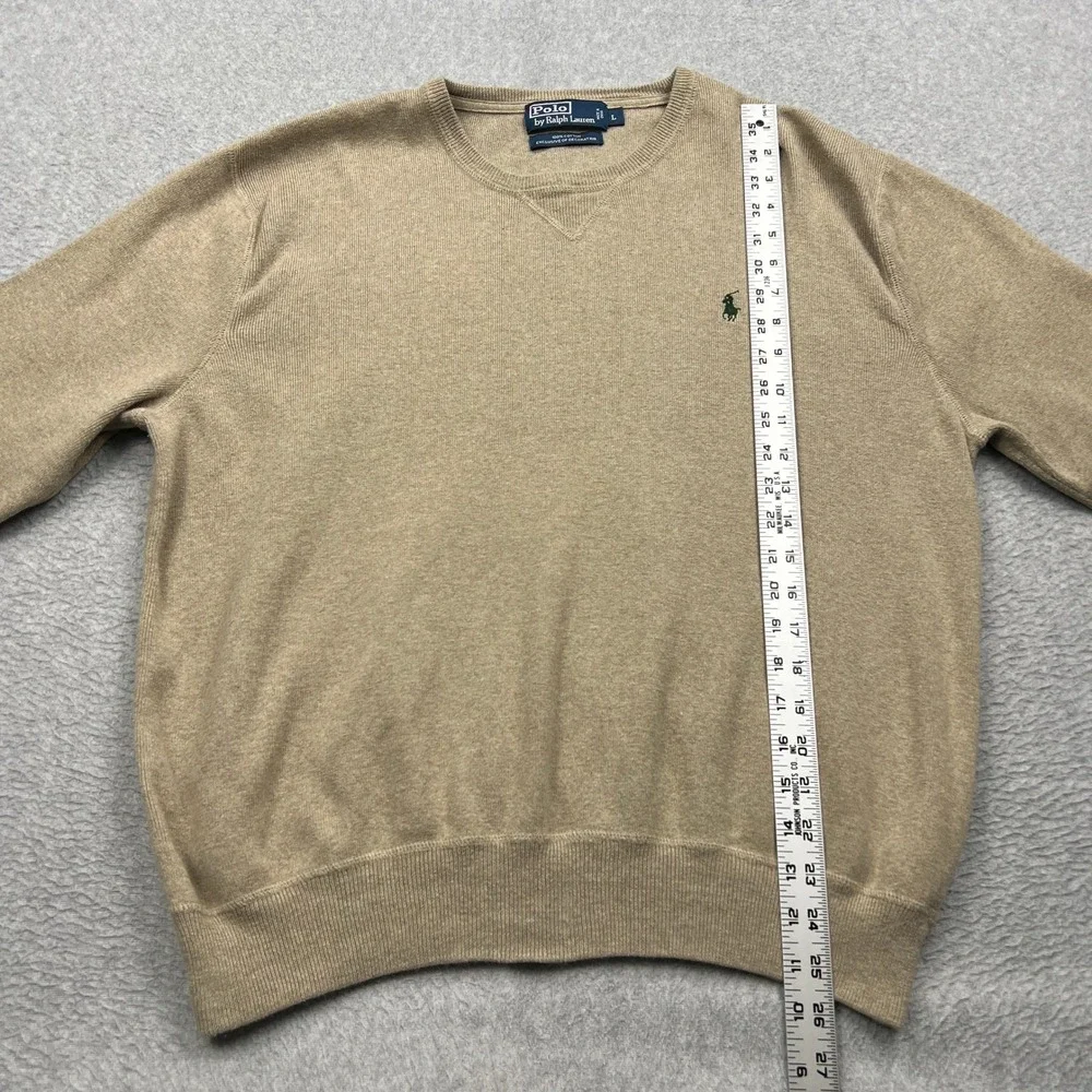Polo‎ Ralph Lauren Sweater Men Large Tan Cotton Knit Crew Neck V-Notch Pony Logo